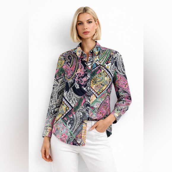 Lauren Ralph Lauren Tops - Lauren Ralph Lauren Paisley Patchwork Button Down Shirt Small Boho Coastal